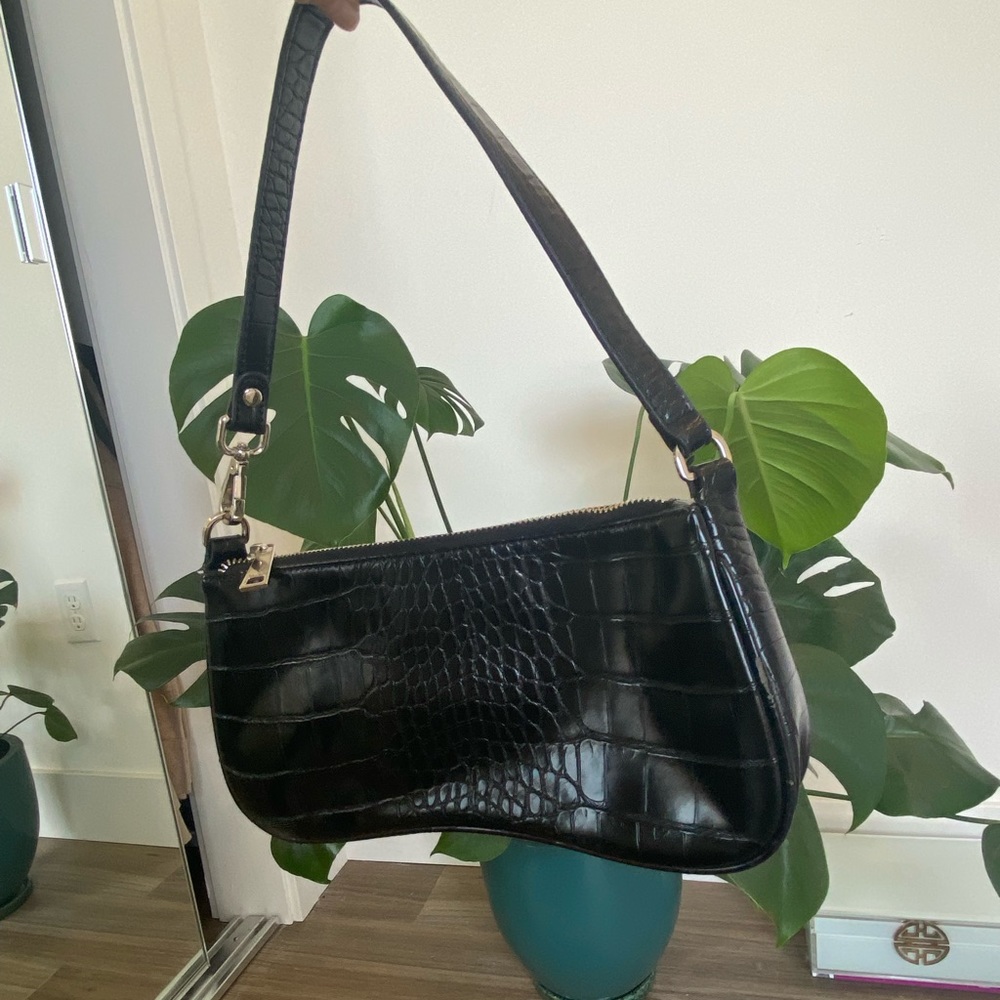 Black crocodile shoulder bag